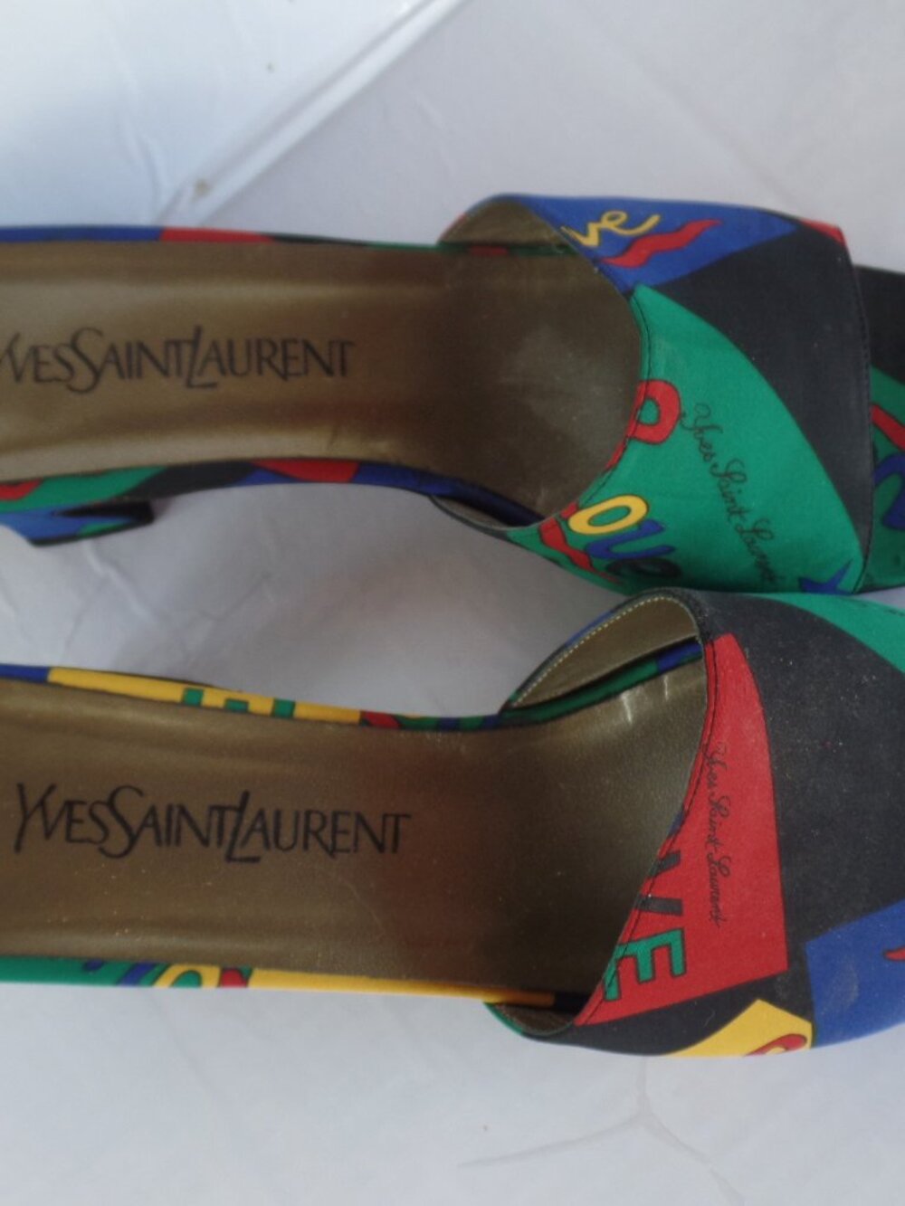 YSL Logo Satin Mod Heels Made in Italy Leather Soles Sz 7.5 Yves Saint Laurent - Picture 2 of 10